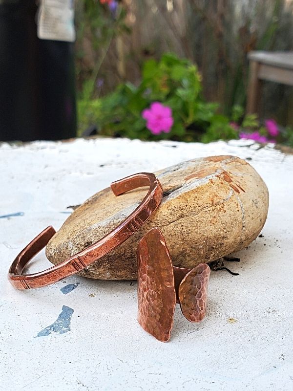 handcrafted copper cuff and wrap ring