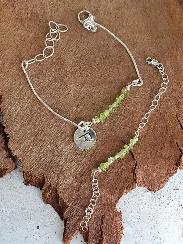 silver birthstone initial bracelet gift set for new mom
