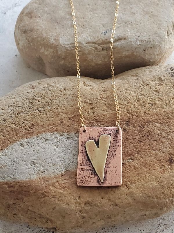 mixed metal delicate heart necklace