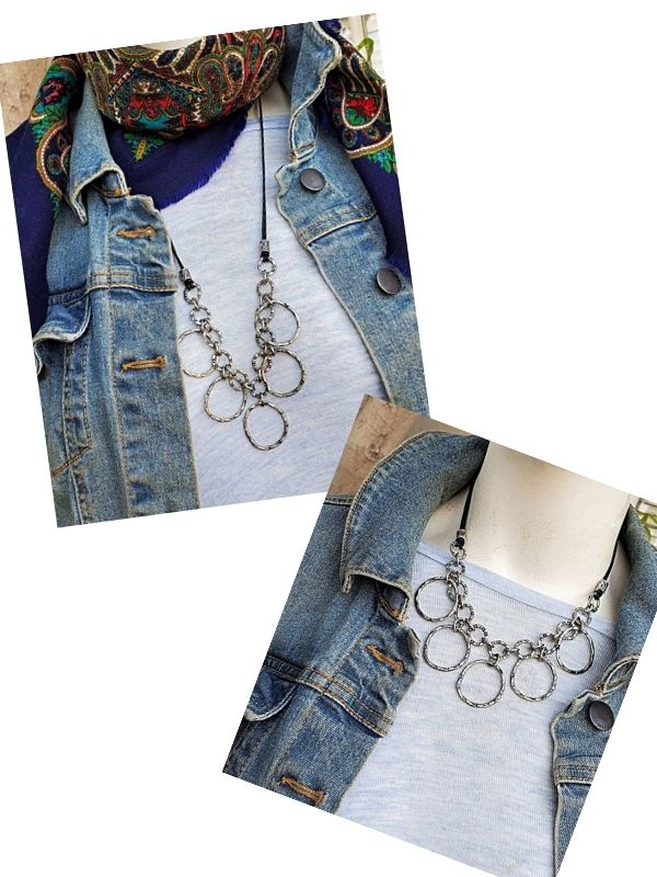 short 7 long adjustable necklaces with jean jacket