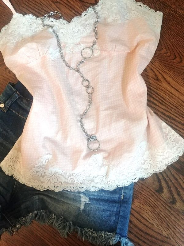 long silver chain necklace with lacey top