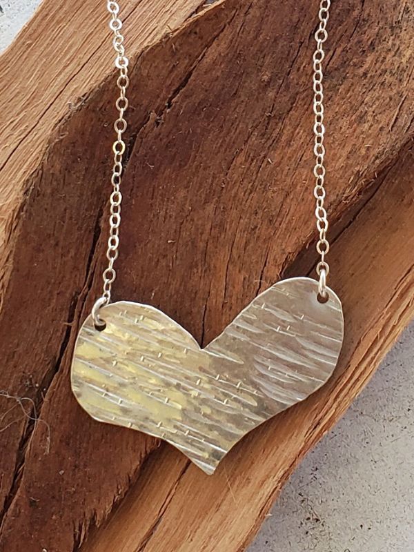 organic silver heart necklace