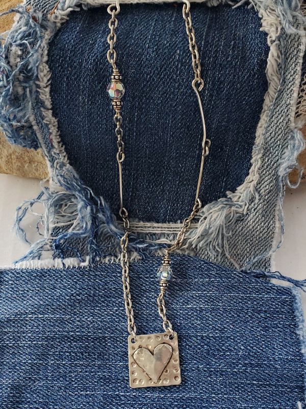 silver artisan asymmetrical heart necklace