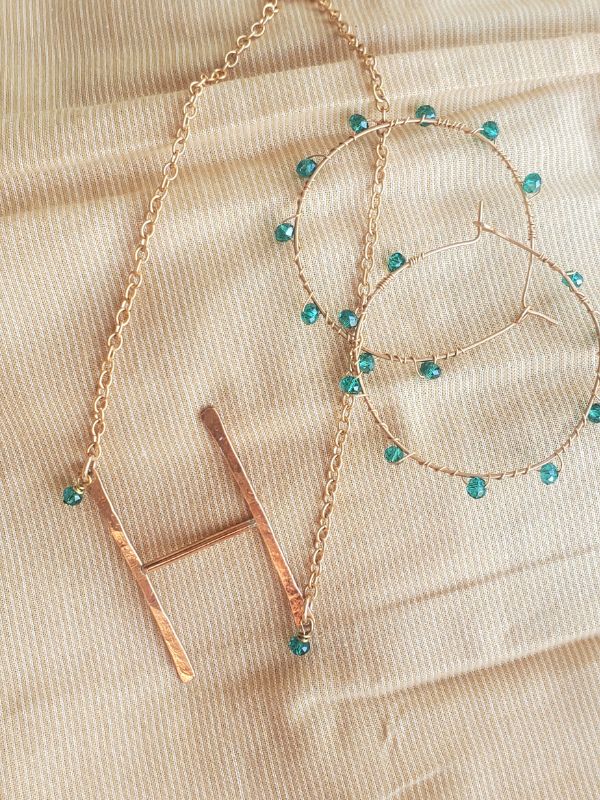 Hammered Letter necklace and hoop earrings