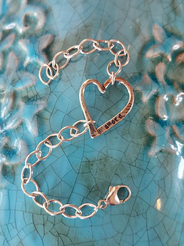 handcrafted silver heart chunky chain bracelet