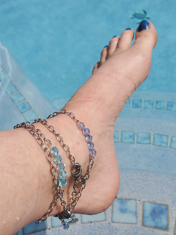 swim jewelry stacked chain crystal charm anklets