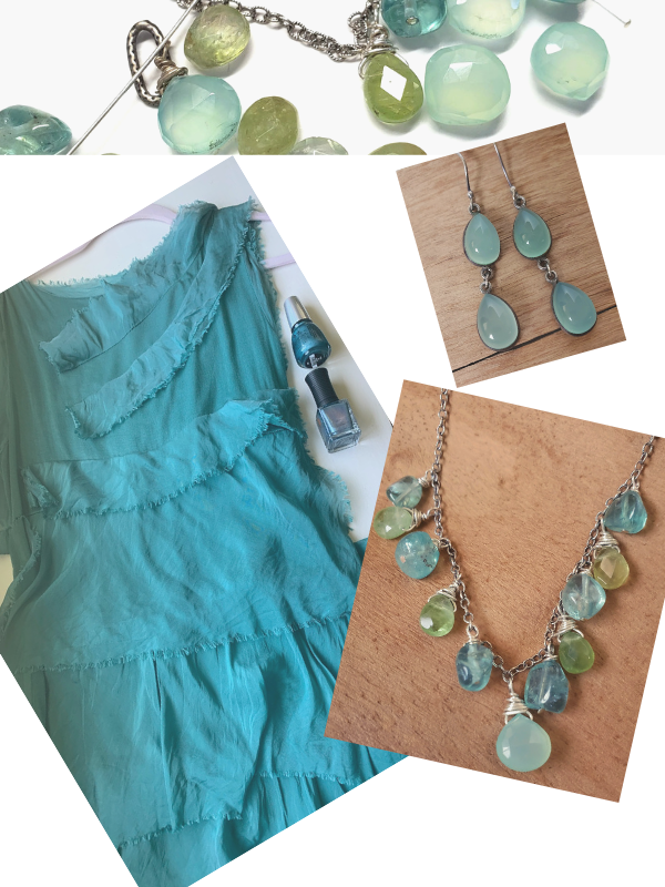 Blue green gemstone jewelry with teal dress