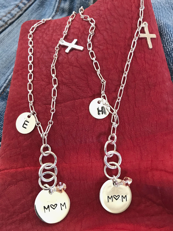 sterling mom charm necklaces on red leather 7 denim