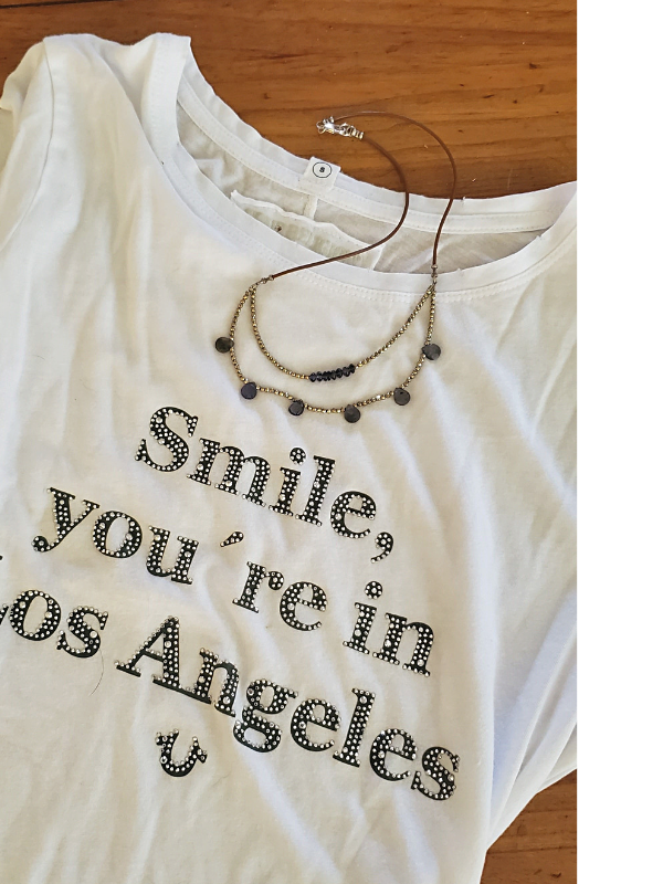 LA sparkle tee shirt and necklace