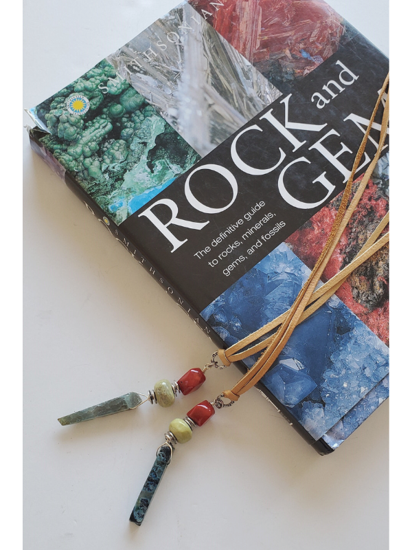 gemstone book and necklaces