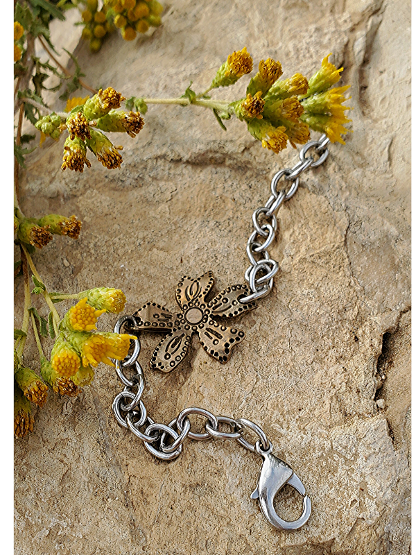 metal flower bracelet with real flowers